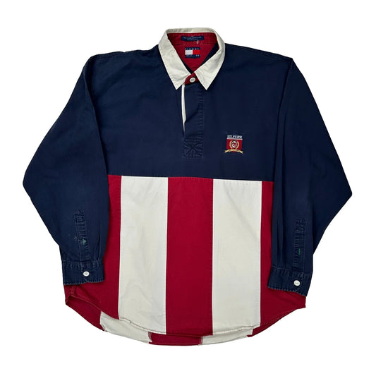 Tommy Hilfiger Striped Rugby Shirt - Large Navy Cotton