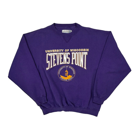 Vintage University Of Wisconsin Stevens Point Gear College Sweatshirt - XL Purple Cotton Blend
