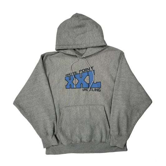 Vintage Reverse Weave Champion College Hoodie - Large Grey Cotton Blend