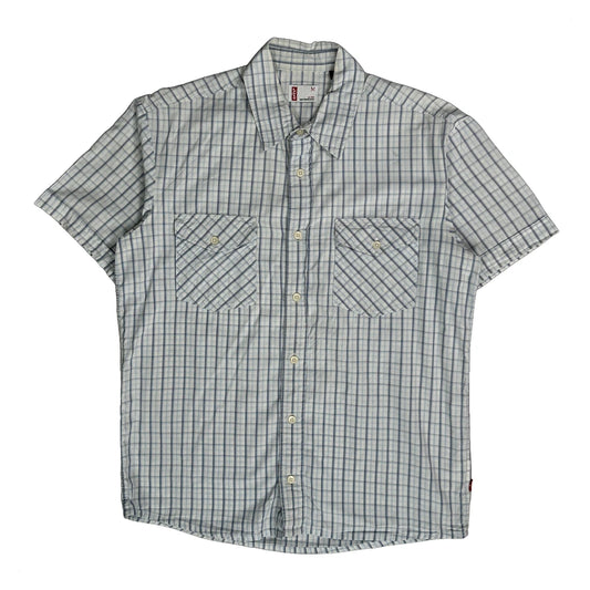 Vintage Levis Checked Short Sleeve Shirt - Medium Blue Cotton