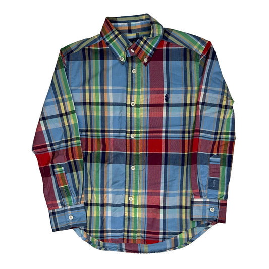 Age 4-5 Ralph Lauren Checked Shirt - Small Blue Cotton