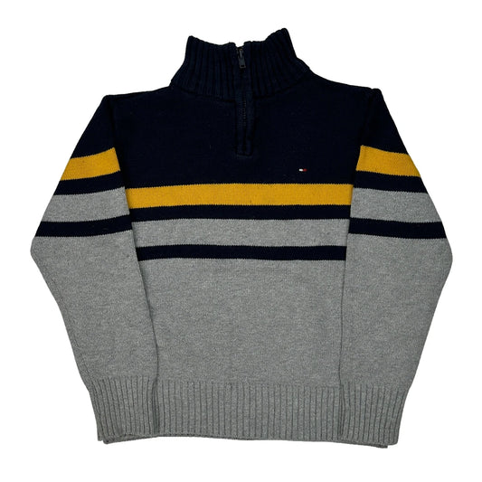 Age 5 Tommy Hilfiger Striped 1/4 Zip - 2XS Grey Cotton Blend