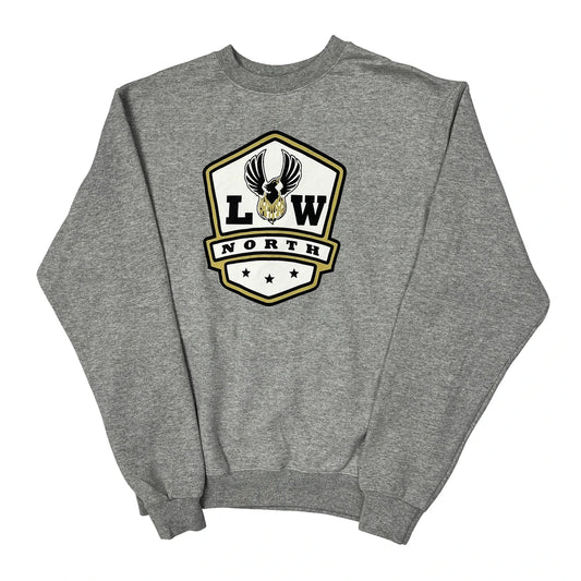 Vintage North Champion Graphic Sweatshirt - Medium Grey Cotton Blend