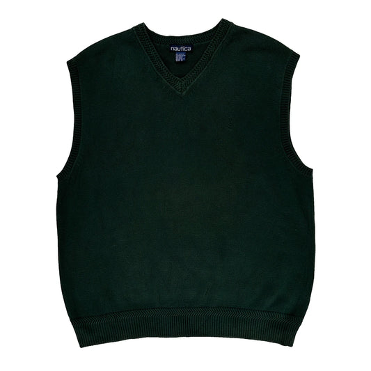 Vintage Nautica Chunky Knit Sweater Vest - 3XL Green Cotton