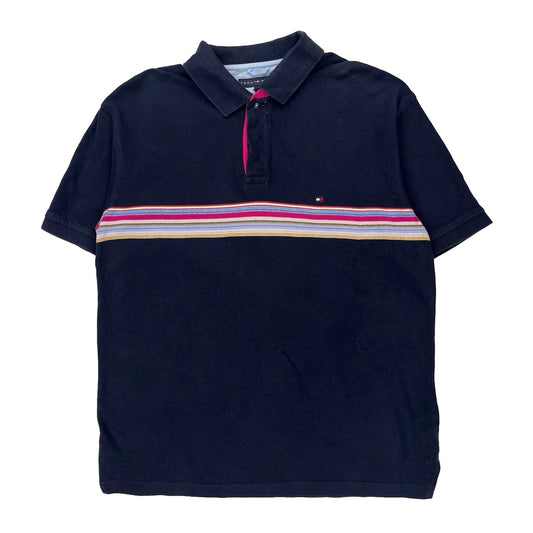 Tommy Hilfiger Striped Polo Shirt - Large Navy Cotton