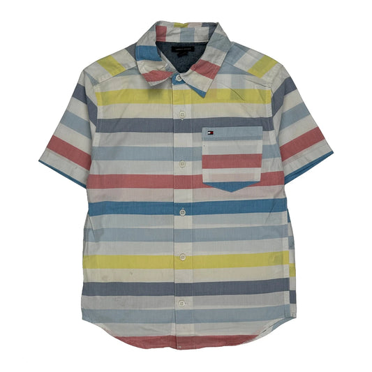 Vintage Age7-8 Tommy Hilfiger Striped Short Sleeve Shirt - Medium Multicoloured Cotton