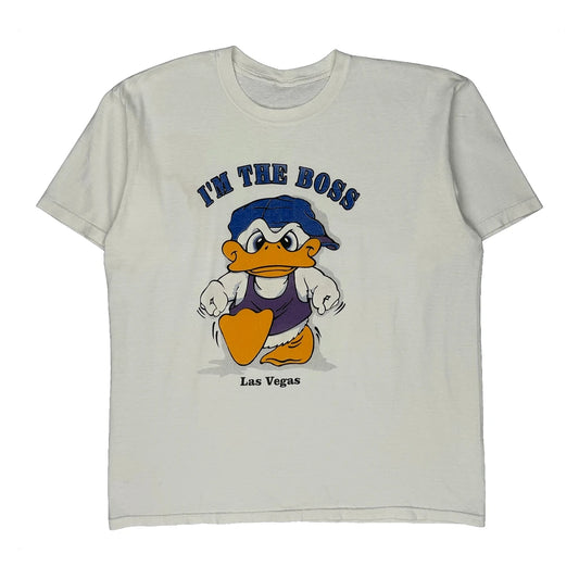 Vintage Im The Boss Las Vegas Unbranded Cartoon T-Shirt - Large White Cotton
