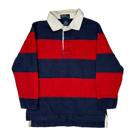 Vintage Age 6 Polo By Ralph Lauren Striped Rugby Shirt - Small Navy Cotton