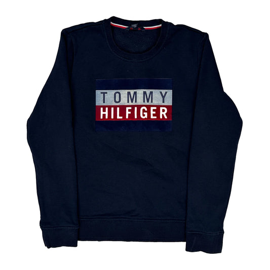 Vintage Tommy Hilfiger Spellout Sweatshirt - Medium Navy Cotton