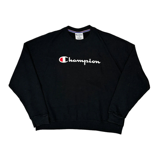 Champion Spellout Sweatshirt - XL Black Cotton