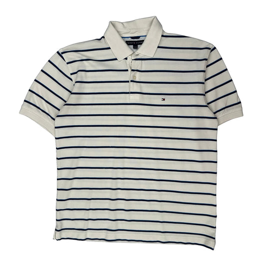 Tommy Hilfiger Striped Polo Shirt - XL White Cotton