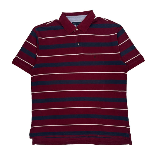 Tommy Hilfiger Striped Polo Shirt - XL Burgundy Cotton