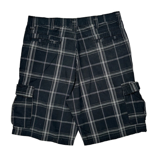 Wrangler Checked Cargo Shorts - 34W 11L Black Cotton