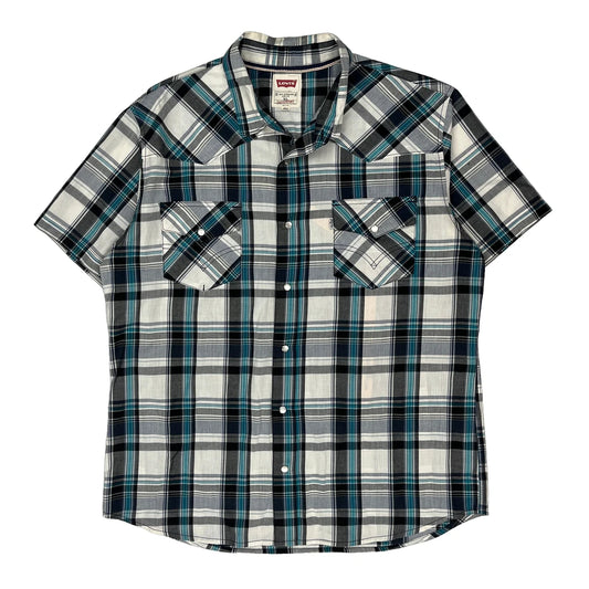 Vintage Levis Checked Short Sleeve Shirt - XL Blue Cotton