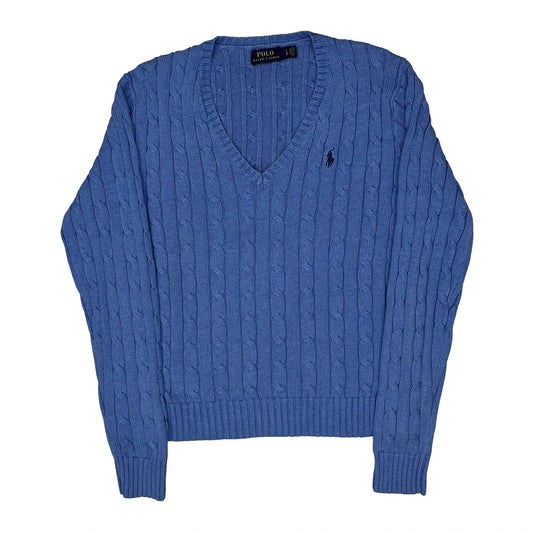 Polo By Ralph Lauren V-Neck Jumper - Large Blue Knitted