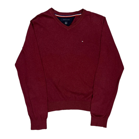 Tommy Hilfiger V-Neck Jumper - Medium Burgundy Cotton