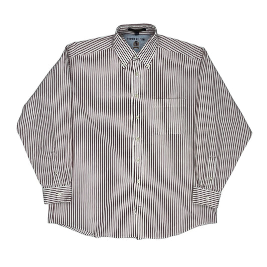 Tommy Hilfiger Striped Shirt - Large Red Cotton