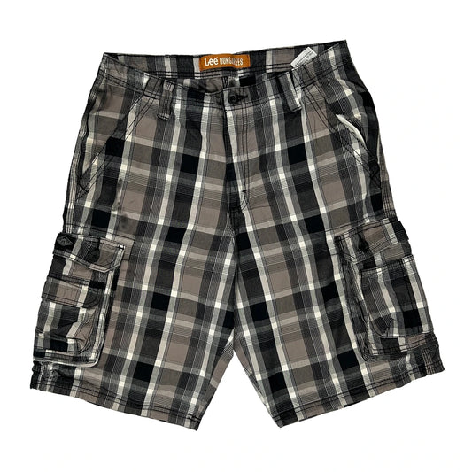 Lee Checked Cargo Shorts - 31W 11L Black Cotton