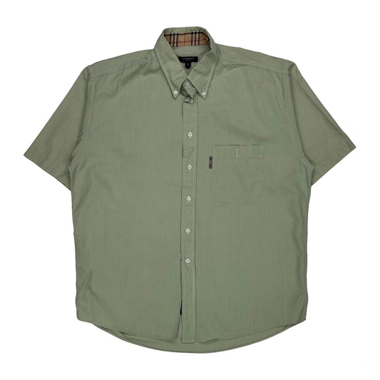 Burberry London Checked Short Sleeve Shirt - Large Green Cotton