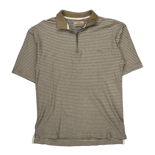 Guess Striped Polo Shirt - Large Beige Cotton