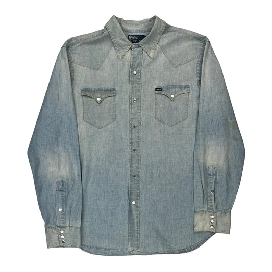 Wild West Show Polo By Ralph Lauren Graphic Denim Shirt - XL Light Wash Denim