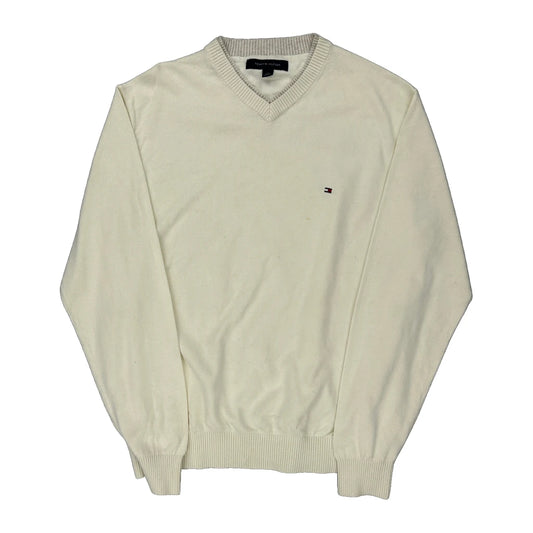 Tommy Hilfiger V-Neck Jumper - Large Cream Cotton