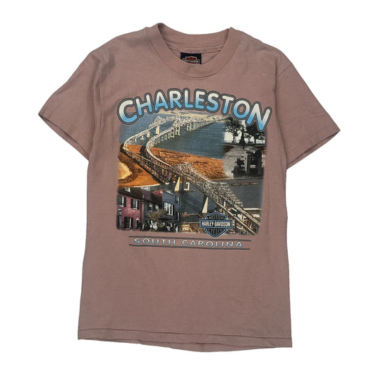 Charleston, South Carolina Harley Davidson Graphic T-Shirt - Small Pink Cotton