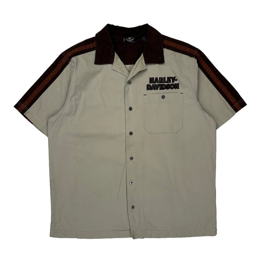Motorcycles Harley Davidson Graphic Short Sleeve Shirt - Large Beige Cotton