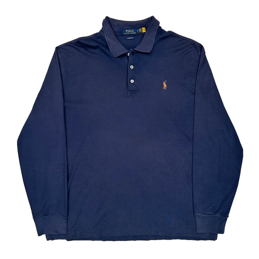 Polo By Ralph Lauren Long Sleeve Polo Shirt - Large Navy Cotton