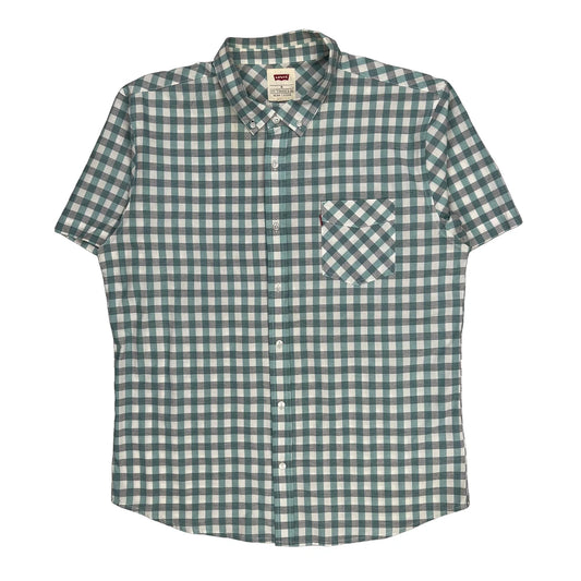 Levis Checked Short Sleeve Shirt - XL Green Cotton
