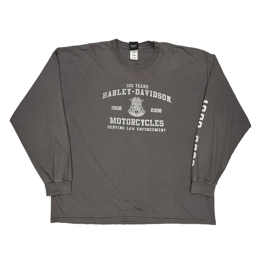 Serving Law Enforcement Harley Davidson Graphic Long Sleeve T-Shirt - 3XL Grey Cotton