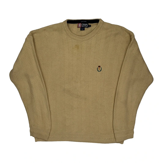 Chaps Ralph Lauren Hand Framed Herringbone Knit Jumper - Large Beige Cotton