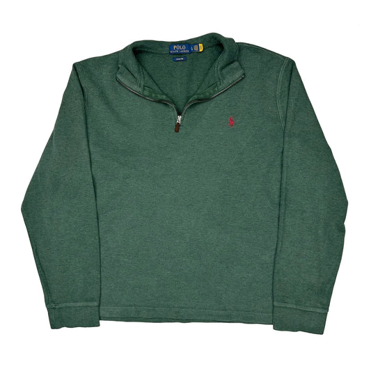 Vintage Polo By Ralph Lauren 1/4 Zip - Large Green Cotton Blend