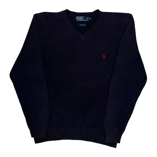 Vintage Polo By Ralph Lauren Chunky Knit Jumper - Medium Navy Cotton
