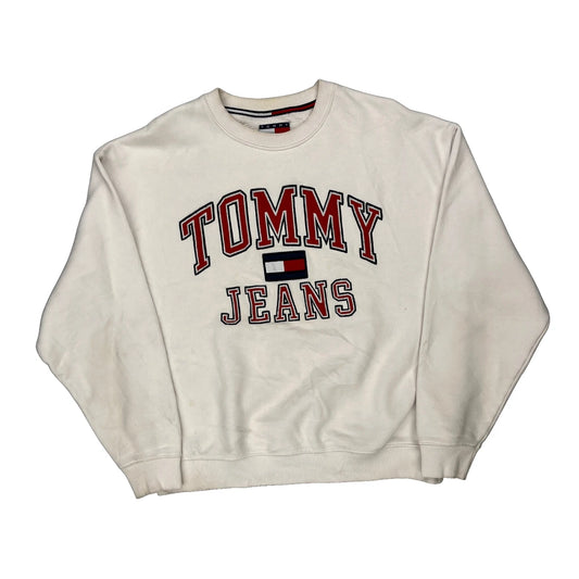 Tommy Jeans Spellout Sweatshirt - Small White Cotton