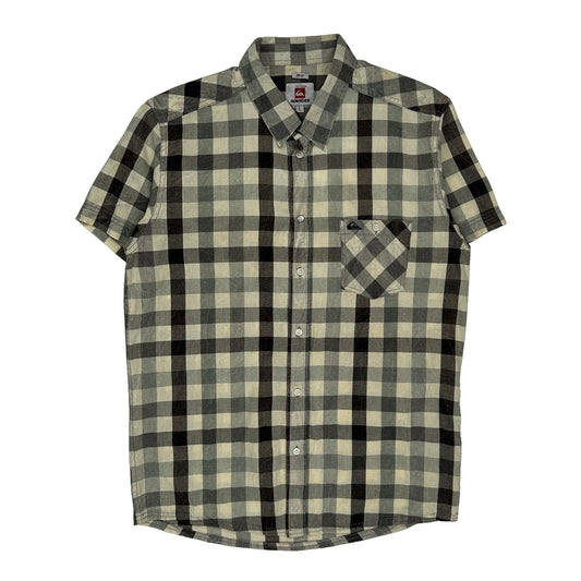 Vintage Quiksilver Checked Short Sleeve Shirt - Large Grey Cotton