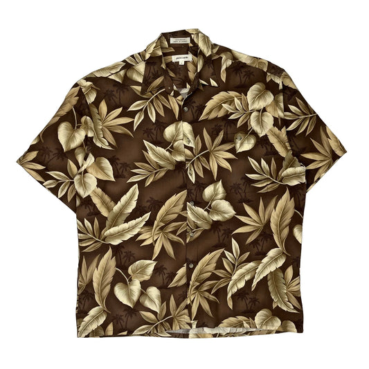Pierre Cardin Floral Hawaiian Shirt - Large Brown Viscose