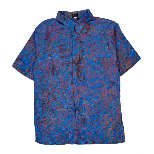 Batik Floral Hawaiian Shirt - Small Blue Cotton