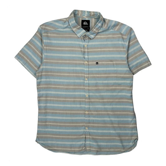 Quiksilver Striped Short Sleeve Shirt - Large Blue Cotton