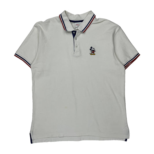 Mickey Mouse Disney Cartoon Polo Shirt - Large White Cotton