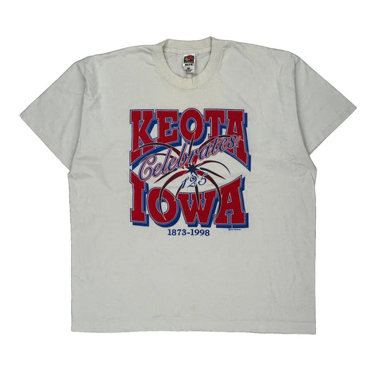 Keota Celebrates Iowa 1873-1998 Fruit Of The Loom Single Stitch T-Shirt - 2XL White Cotton Blend
