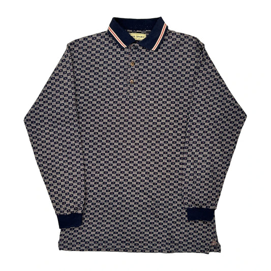 Me Sport Checked Polo Shirt - Small Navy Cotton Blend