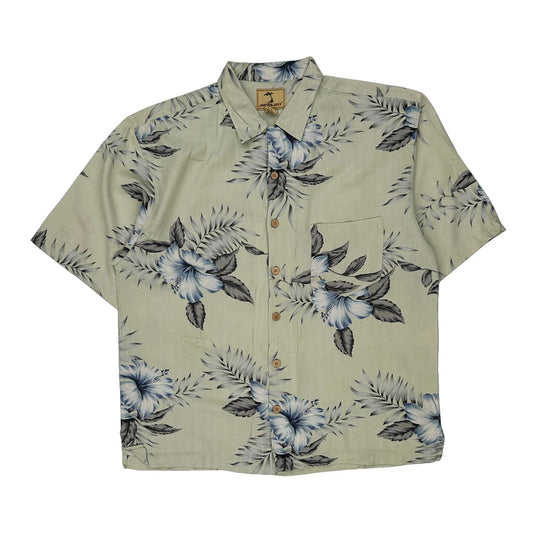 Jamaica Jaxx Floral Hawaiian Shirt - Large Beige Silk