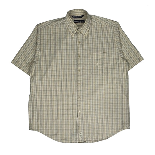 Nautica Checked Short Sleeve Shirt - Large Beige Cotton