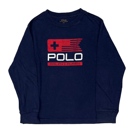 Age 5 Polo By Ralph Lauren Spellout Long Sleeve T-Shirt - XS Navy Cotton