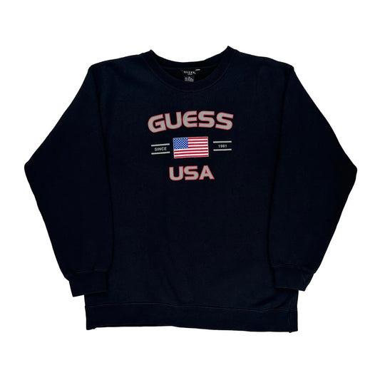 Guess Spellout Sweatshirt - XL Black Cotton Blend