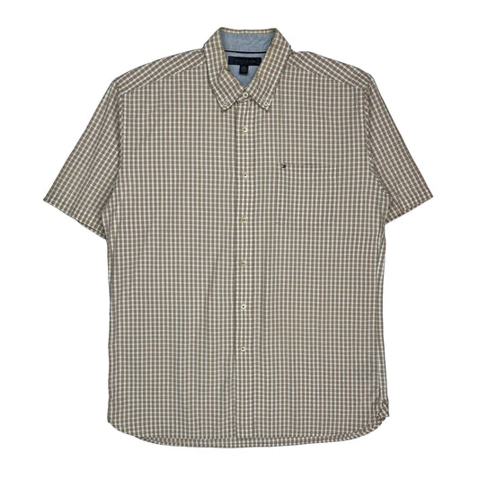 Tommy Hilfiger Checked Short Sleeve Shirt - Large Beige Cotton
