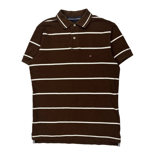 Tommy Hilfiger Striped Polo Shirt - Small Brown Cotton