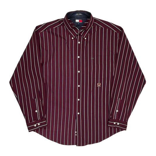 Tommy Hilfiger Striped Shirt - XL Burgundy Cotton