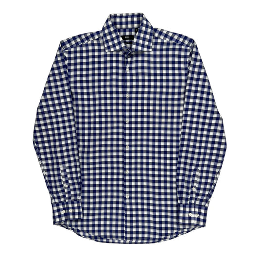 Slim Fit Boss Checked Shirt - Large Blue Cotton